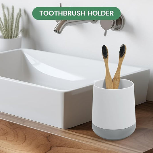 White Toothbrush Holders for bathrooms with Silicon Boot, Modern Tooth Brushing and Toothpaste Holder Cup for Bathroom Organizer (White)