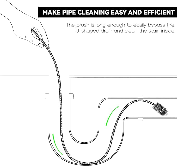Flexible Drain Brush, 66 Inch Long Double Ended Hose Pipe and 58 Inch Tube Cleaning Brush and 2 Pack 8 Inch Straw Cleaner Brush