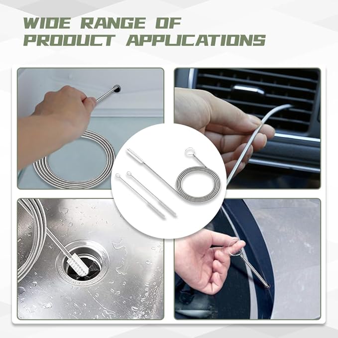 Long Wire Brush, 155CM Stainless Steel Pipe Cleaners Brush, Flexible Auto Sunroof Drain Cleaning Tool, Universal Slim Hose Pipe Brush Cleaner for Sewers, Feeding Tube, Sink, Refrigerator Drain