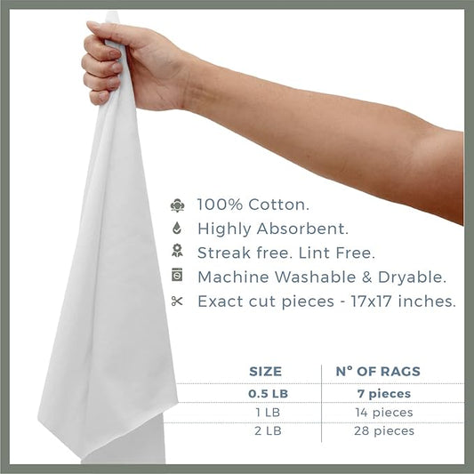 VALENGO New Lint Free Rags – 100% Cotton Cloth, Soft T-Shirt Rags, Lint Free Cloth for Staining Wood, Cast Iron, Dusting, Polishing, Painting and Cleaning – Reusable & Absorbent – 17”x17” (Pack of 7)