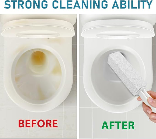 2 Pack Pumice Cleaning Stone with Handle, Toilet Bowl Cleaner Toilet Brush with Non-Slip Long Plastic Handle for Kitchen/Bath/Pool/Household Cleaning (White)