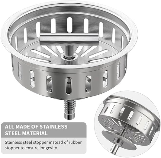 KONE Kitchen Sink Drain Sink Strainer 3-1/2 Inch Drain Assembly Kit Replacement for Universal 3.5 Inch Kitchen Sink, All Stainless Steel Body with Strainer Basket and Drain Stopper (9171,Stainless)