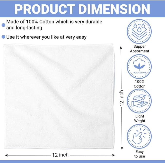 100% Cotton Washcloth Set 24 Packs – Soft, Absorbent Face Towels for Bathroom & Gym Use – Reusable, Durable & Machine Washable Wash Cloths - Multi-Color, 12x12 Inches