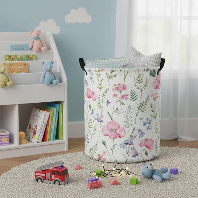 Baby Laundry Hamper kids laundry Basket Waterproof Laundry Bag for Bedroom Toy Clothes Organizer Room Décor(Pink Flower)
