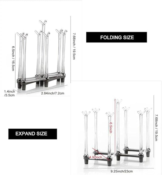 Marbrasse Retractable Cup Drying Rack, Drinking Glass and Sports Bottle Drainer Stand, Plastic Bag Dryer with Non-Slip Bottom for Kitchen Countertop