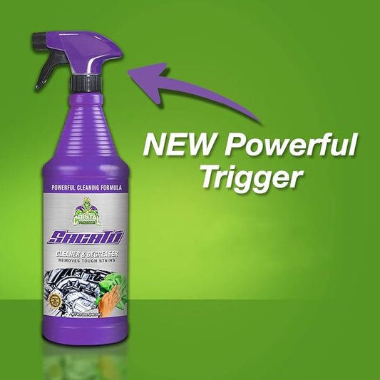 Sacato Cleaner & Degreaser (32 fl Oz) - Removes Tough Stains - Eliminates Grime and Heavy Grease - Use on All Surfaces