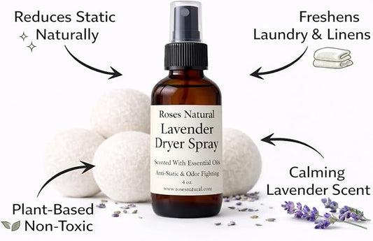 Wool Dryer Balls & Dryer Spray Bundle – 3 Reusable Dryer Balls + Plant-Based Essential Oil Dryer Spray, Natural Fabric Freshener, Anti-Static & Odor Fighting (Lavender)