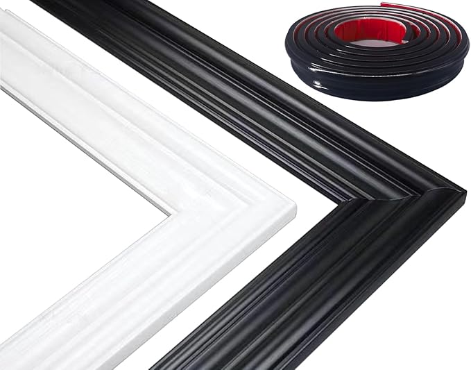 Peel and Stick Flexible Wall Molding Trim Self Adhesive Decorative Strips, DIY 3D Ceiling Trim for Home Décor on Cabinet Door Mirror Frame, 1.3 in x 10 ft Black