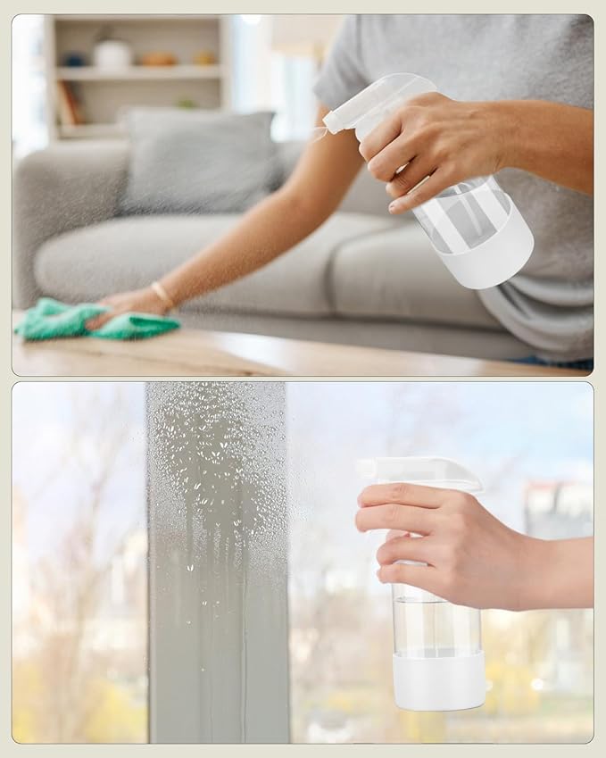 Worldgsb 2 Pack Glass Spray Bottles 8 oz, Empty Refillable Containers with Silicone Sleeve Protection, Glass Spray Bottles for Cleaning Solutions, Hair and Plants with Adjustable Nozzles White&Purple