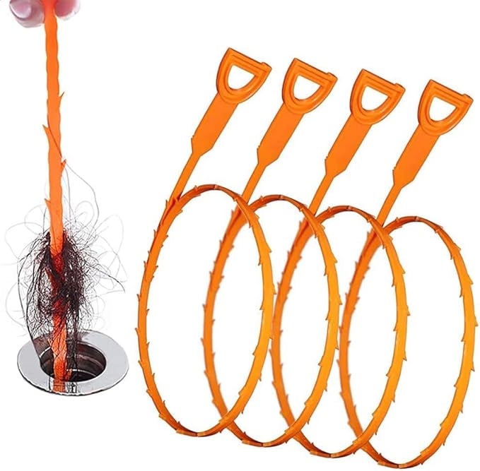 4 Pack 25inch Drain Clog Remover, Drain Hair Removal Tool, Drain Hair Remover Plumbing Snake, Drain Cleaner Hair Clog Remover, Shower Drain Hair Catcher, Easy & Quik to Use for L-Type Sewer