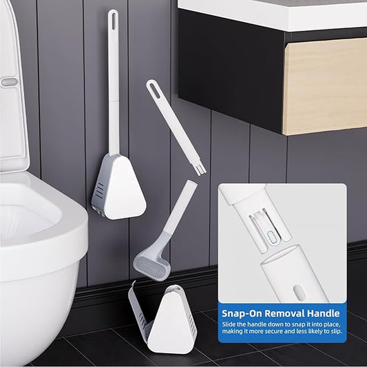 Toilet Brush and Holder Set Silicone, Flexible Toilet Brush for Deep Cleaning of Dead Corners, Snap-on Detachable Long Toilet Brush, Wall-Mounted Toilet Bowl Brush Set (Black)