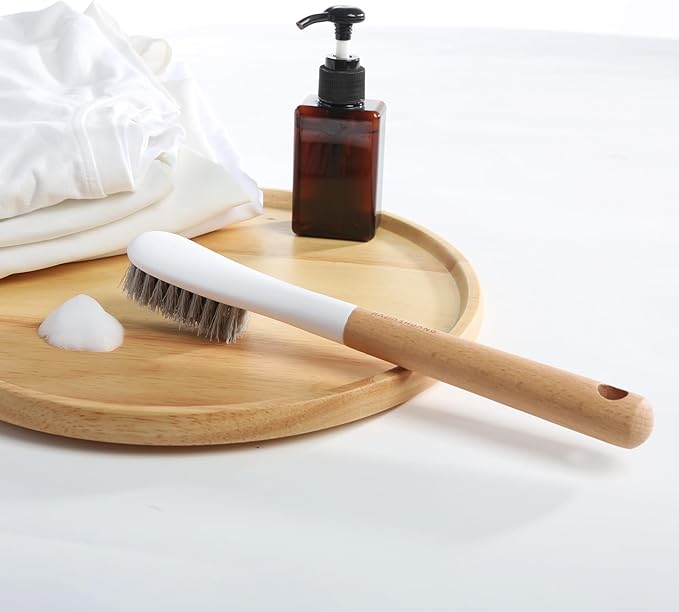 Wood Laundry Brush, OSCIOSS Laundry Stain Brush wth Long Handle and Soft Bristle for Cleaning Clothes & Shoes, Protable Laundry Brush for Stains on Clothes (Plastic-2pack)