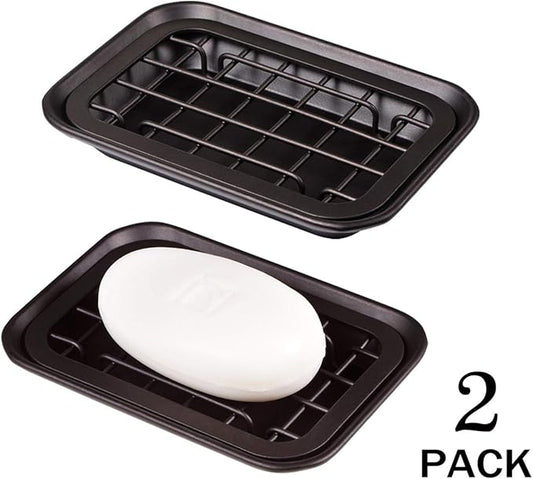 Kitchen and Bathroom Soap Dish Tray - Metal 2-Piece Soap Dish Tray with Drainage Grid and Holder for Kitchen Sink Countertops to Store Soap, Sponges, Scrubbers - Rust Resistant - 2 Pack (Bronze)