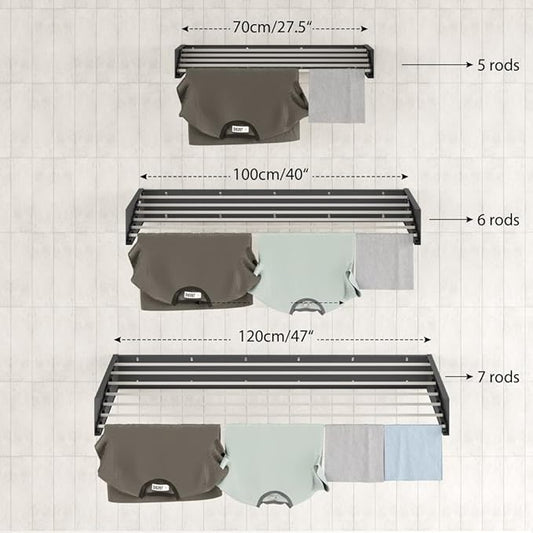 Step Up Laundry Drying Rack (Extra Large: 47 Inches, 12 Lbs), Wall Mounted, Retractable Clothes Drying Rack, 70lbs Capacity, 27 Linear Ft, with Wall Template and Long Drill Bit (47" White)
