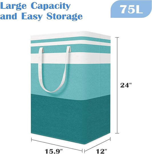 BlissTotes 3-Pack Laundry Basket, Freestanding&Waterproof Laundry Hamper, Collapsible Tall Clothes Hamper with Easy Carry Handles for Clothes, Towels in the Family and Dorm,Gradient Green,75L