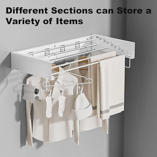 Wall Mounted Drying Rack, Clothes Drying Rack Foldable, 31.5" Laundry Racks for Drying Clothes Collapsible Drying Racks for Laundry with 2 Towel Handles and Wall Template for Indoor Outdoor