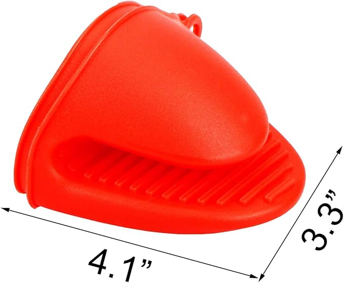 2 Pairs Mini Oven Gloves Silicone Heat Resistant Cooking Pinch Mitts Potholder for Kitchen Cooking & Baking (Red and Blue)