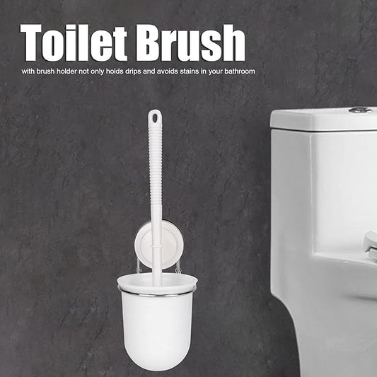 Toilet Brush, Plastic Toilet Brush with Toilet Brush Holder, Quick Dry Toilet Brush Holder, Wall Mount, with Suction Cup, White 33x12x10.2 cm