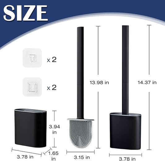 Toilet Brush and Holder Set, Wall Mounted Toilet Bowl Brush Head with Silicone Bristles, 2 Pack Black Compact Size for Storage and Organization Scrub Brush for RV Bathroom Accessories