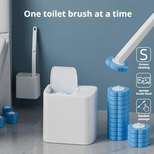 Disposable Toilet Brush,Toilet Cleaner Brush with 18 Replacement Heads & Holder,Automatic Lid Opening,for Cleaning & Hygienic Bathroom Toilets Shower Tiles Maintenance NewUpgrade (Gray)