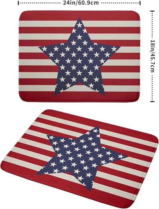 Blue Star Patriotic July of 4th Dish Drying Mat for Kitchen Counter 18x24 Independence Day Red Striped Absorbent Reversible Microfiber Drying Mats Kitchen Countertop Protector Dishes Drainer Rack Pad