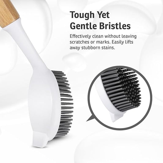 Bamboo Dish Brush with Handle – Wooden Scrub Brush for Cast Iron, Sink, Pots & Dishes – Kitchen Dish Washing Brush with Nylon Bristles – Durable Dish Scrubber for Cleaning
