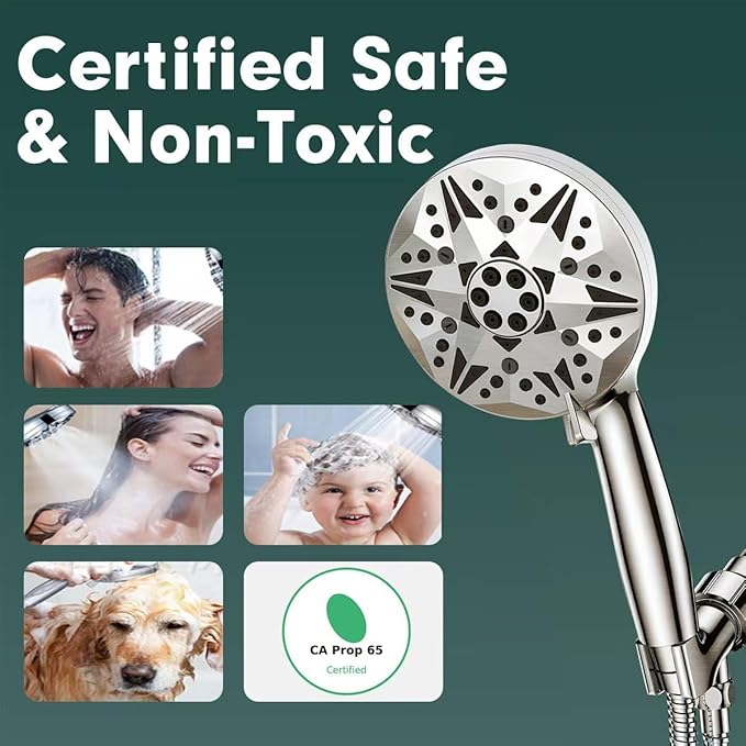 Filtered High Pressure Handheld Shower Head – 10 Spray Modes with Rain & Massage, Built-in Filter for Cleaner Water, Anti-Clog Nozzles, Power Rinse for Tile & Pets, Chrome Finish