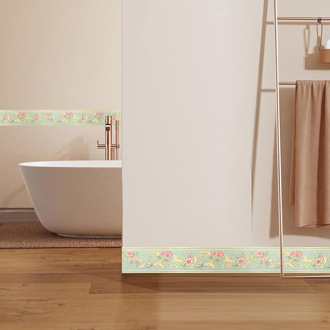 AbaBoorty 394"X4.1" Green Floral Wallpaper Border Decor Peel and Stick Wall Border Waterproof Tiles Sticker Wallpaper Self Adhesive Removable Wall Stickers for Bedroom Living Room Decor