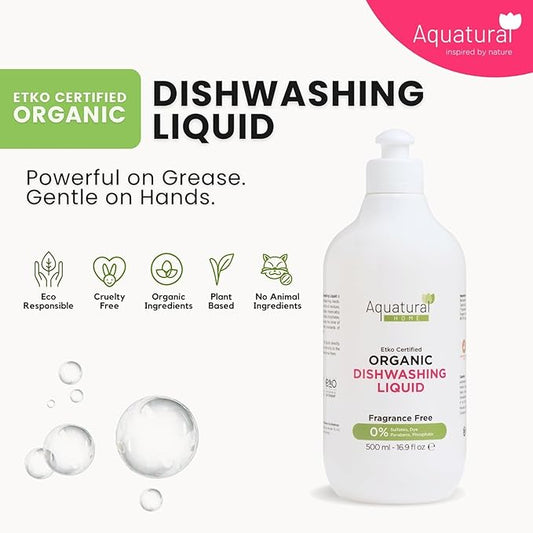 Organic Dishwashing Liquid for Dishes, Plant Based Dish Soap, Kitchen Unscented Dish Soap Liquid, Cuts Grease, Suitable for Sensitive Skin, Quick Rinse, 16.9 Fl Oz