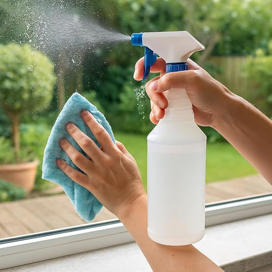 BREVON 32 oz All Purpose Plastic Spray Bottle,4 Pack Refillable Trigger Sprayer for Cleaning, Gardening, and Household Use, Clear Container (4)