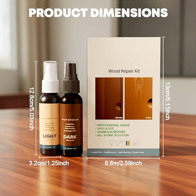 Wood Repair Kit, 2026 New Furniture Scratch Remover Spray, Hardwood Floor Restorer for Scuffs and Dents, Liquid Polish for Cabinets and Tables, Light and Dark Set (1pcs)