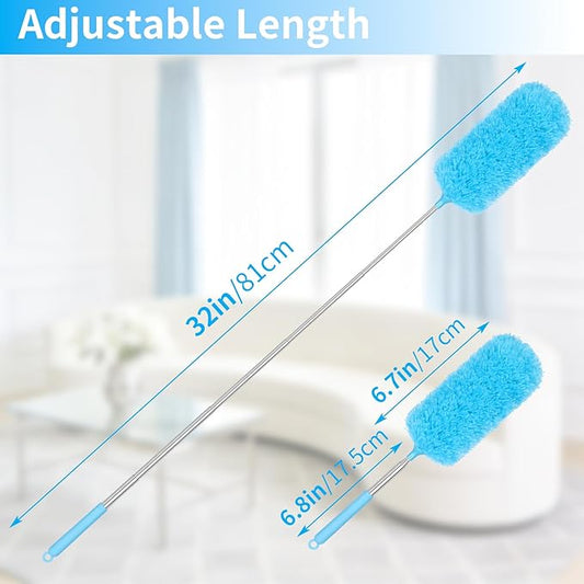 2 Pack Microfiber Duster for Cleaning, Washable Hand Dusters with Extendable Pole, Cleaning Supplies for Office, Car, Furniture, Ceiling Fan