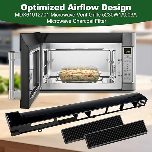 MDX61912701 Microwave Oven Top Vent Grille with 2 Pack 5230W1A003A Microwave Filter for LG Microwaves AP5202555, 2119394, AH3535252, EA3535252, LMV2031ST, LMH2016ST, LMHM2237B