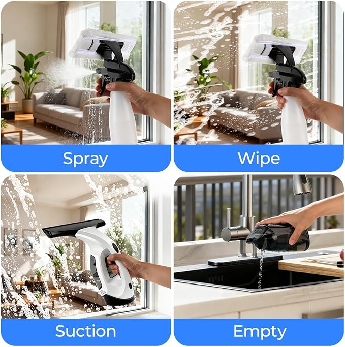 Window Vacuum Squeegee Cordless Electric Window Cleaner Tool 11 inches Window Cleaning Kit Shower Squeegee for Shower Doors, Mirrors, Car Windshields and Tiles