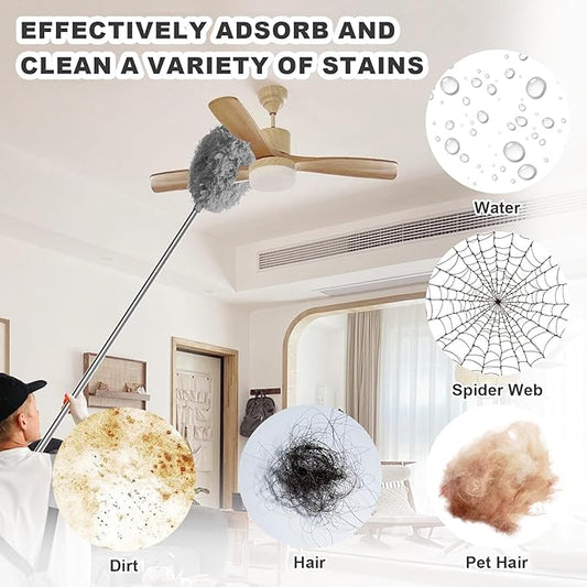 Storystore Ceiling Fan Cleaner Duster - Adjustable Duster with Extension Pole,Dusters for Cleaning Fan Blade, Walls and Cobweb (2Pcs Grey)