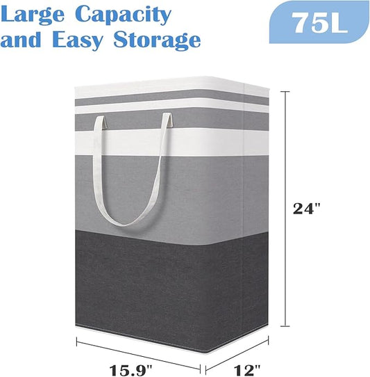 BlissTotes 3-Pack Laundry Basket, Freestanding&Waterproof Laundry Hamper, Collapsible Tall Clothes Hamper with Easy Carry Handles for Clothes, Towels in the Family and Dorm,Gradient Grey,75L