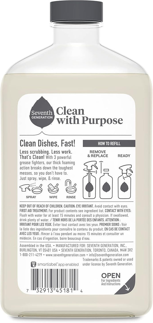 Seventh Generation Foaming Dish Spray,3 Refills and 1 Sprayhead,16 Fl Oz,(Pack of 6)