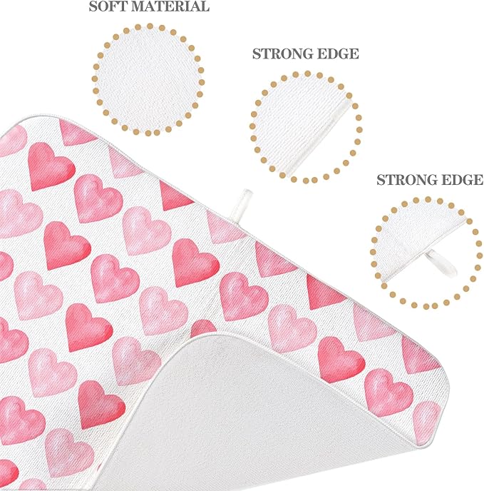 Valentines Day Dish Drying Mats 18x24 Inch Love Pink Heart Drying Mats Anniversary Mother's Day Holiday Valentines Decorations Absorbent Drying Dish Mats for Kitchen Dining Room Counter Decor