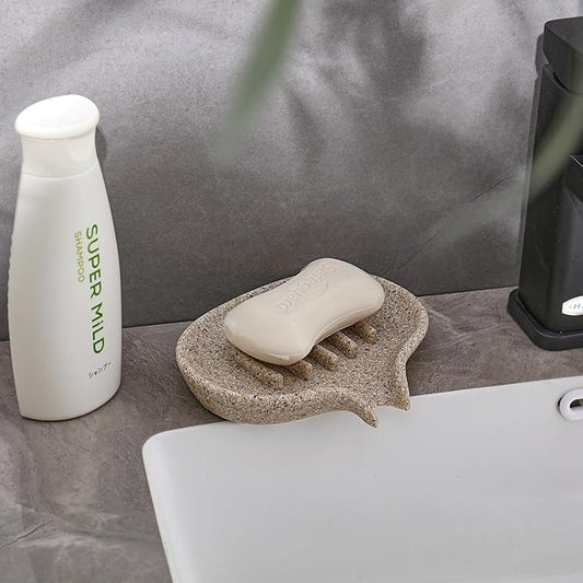 Self Draining Soap Dish for Shower and Bathroom Sink - Large Marble Resin Soap Holder with Drain, Non Slip Soap Tray for Bar Soap, Kitchen & Bathroom Counter