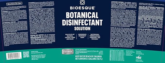 Bioesque Botanical Disinfectant Solution, Heavy Duty Broad-Spectrum Disinfectant, Kills 99.9% of Bacteria, Viruses*, Fungi, & Molds, 5 Gallon (Pack of 1)