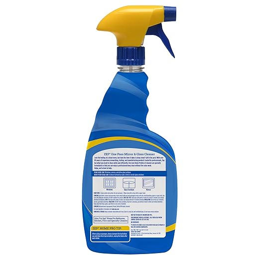 Zep Home Pro One Pass Mirror & Glass Cleaner - 32 Ounce R49606 - Leaves a Streak-Free Shine While Eliminating Dirt, Dust, and Smudges from Glass Windows, Glass Furniture, and Mirrors