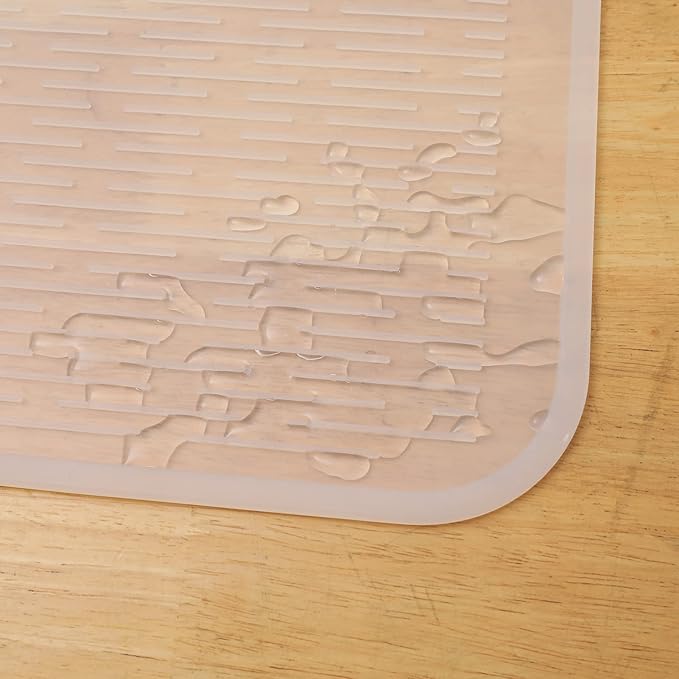 MicoYang Silicone Dish Drying Mat for Multiple Usage,Easy clean,Eco-friendly,Heat-resistant Silicone Mat for Kitchen Counter or Sink,Refrigerator or Drawer Liner Translucent XL 18 inches x 16 inches