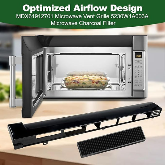 MDX61912701 Microwave Oven Top Vent Grille with 1 Pack 5230W1A003A Microwave Charcoal Filter Replacement for LG Microwaves Vent Kit AP5202555 2119394 AH3535252 EA3535252 LMV2031ST LMHM2237BD