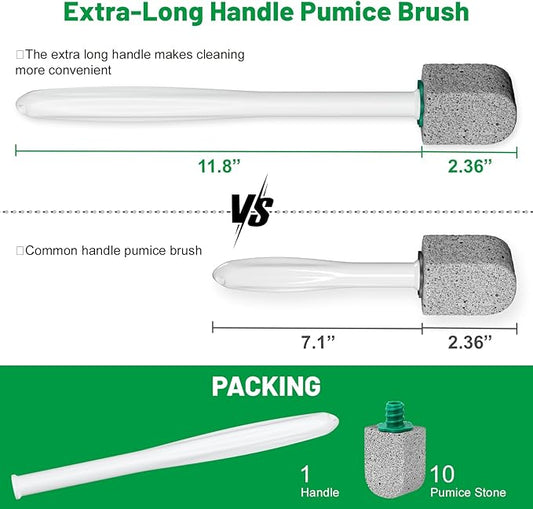 Pumice Stone Toilet Bowl Cleaner,Bathroom Cleaner Brush Toilet Wand Refills with 30CM Long Handle for Remove Hard Water Stains with 1 Wand+ Pumice Stones (10 Pack Stone)