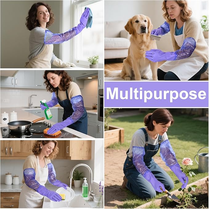 XANGNIER Long Gloves for Cleaning Bathroom,Waterproof Chemical Resistant Gloves Elbow Length,Pvc Full Arm Men & Women Reusable Glove for Gardening,Aquarium,Kitchen,Dishwashing,Household Cleaning,2pair