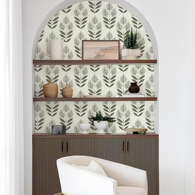 Naphite Tulip Floral Peel and Stick Wallpaper Vintage Leaf Contact Paper for Cabinet Drawer Boho Contact Paper Self Adhesive Wallpaper for Bathroom Farmhouse Retro Flower Wall Decor 17.3inW 78.7inL