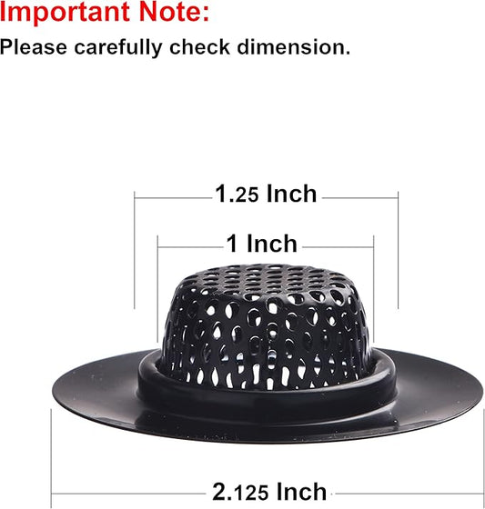 2 Pack - 2.25" Top / 1" Basket- Black Sink Strainer Bathroom, Utility, Slop, Laundry, RV and Lavatory Sink Drain Strainer Hair Catcher. Stainless Steel with Black Electroplated Coating