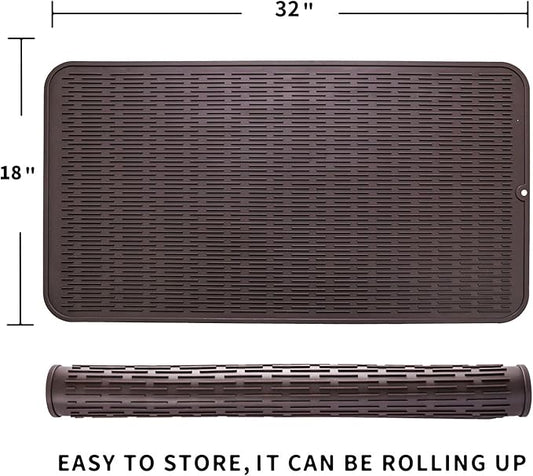 MicoYang Silicone Dish Drying Mat for Multiple Usage,Easy clean,Eco-friendly,Heat-resistant Silicone Mat for Kitchen Counter or Sink,Refrigerator or Drawer Liner Coffee 4XL 32 inches x 18 inches