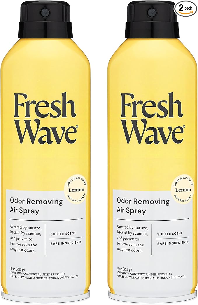 Fresh Wave Lemon Odor Eliminator Spray & Air Freshener, 8 oz. | Pack of 2 | Non-Aerosol, Fine Mist | Safer Odor Relief | Natural Plant-Based Odor Eliminator | For Furniture, Fabrics & Trash