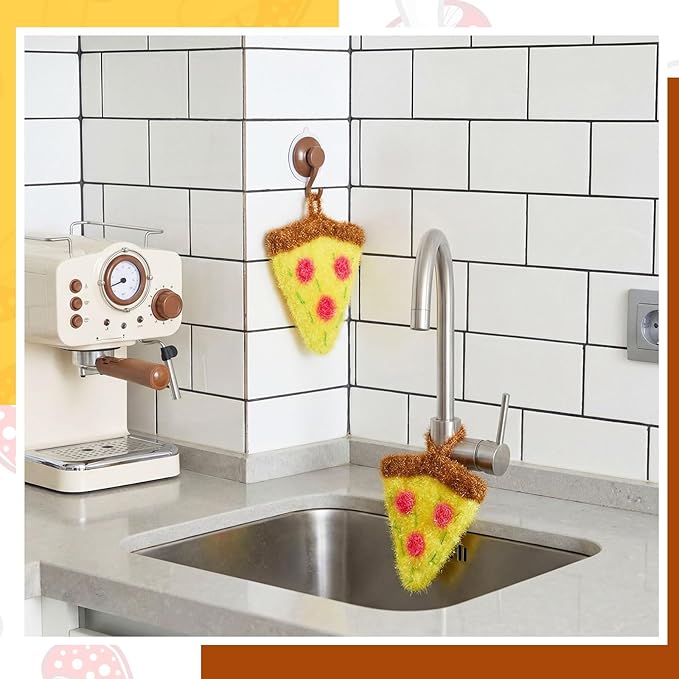 Breling 6 Pieces Pizza Shape Dish Sponge Dual Sided Non Scratch Dish Washing Scrubbers, Reusable Household Cleaning Kitchen Tools for Dishwashing Washing Dishes Cookware